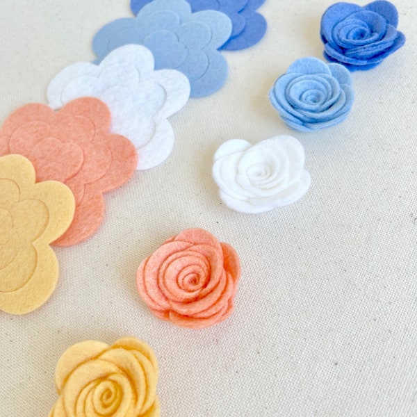 Roses en feutre de laine en vrac décoration couleurs d'été, Kit de création mobile bébé bandeaux cheveux,Déco fleurs colorées cadeau loisirs