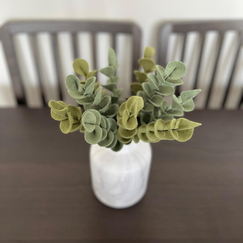 Branches d'eucalyptus en feutrine déco d'intérieur tige feuilles d'eucalyptus plante verte en laine feutrée bouquet fausses fleurs pas chèr