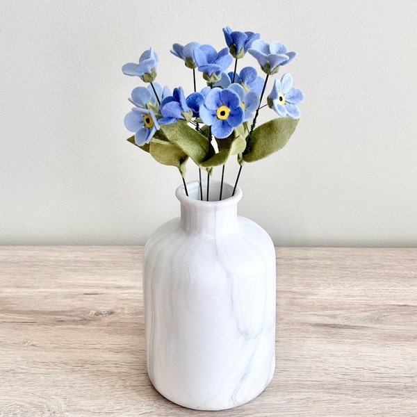 Felt flower stem Forget-me-not, blue and yellow handmade floral composition for home decoration, bouquet gift for women, Mother's Day gift