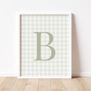 Decoración de pared de guardería con cuadros verdes, personalizada, con inicial de género neutro, para dormitorio de bebé, impresión colgante de pared, póster personalizado para sala de juegos de hermanos