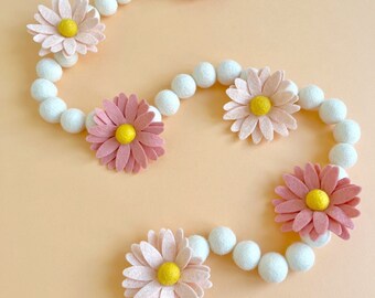 Guirlande marguerite déco chambre fille guirlande fleur fête d'anniversaire accessoire marguerite pêche abricot séance photo smash de gâteau