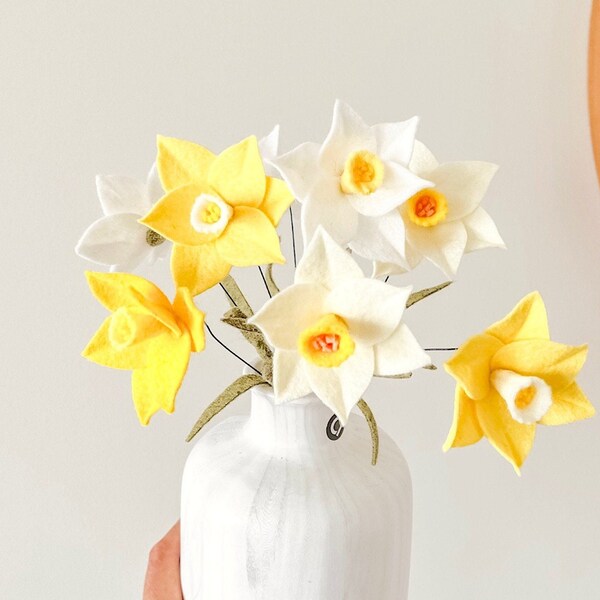 Jonquille fleur en feutre faite main idée cadeau original,Bouquet de narcisses pour la décoration de table et évènements,Déco fleurie maison