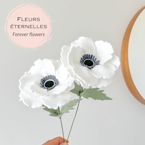 Anemone blanche fleur en feutrine cadeau Fête des Mères bouquet durable décoration d'intérieur bouquet mariage blanc et noir fleur éternelle
