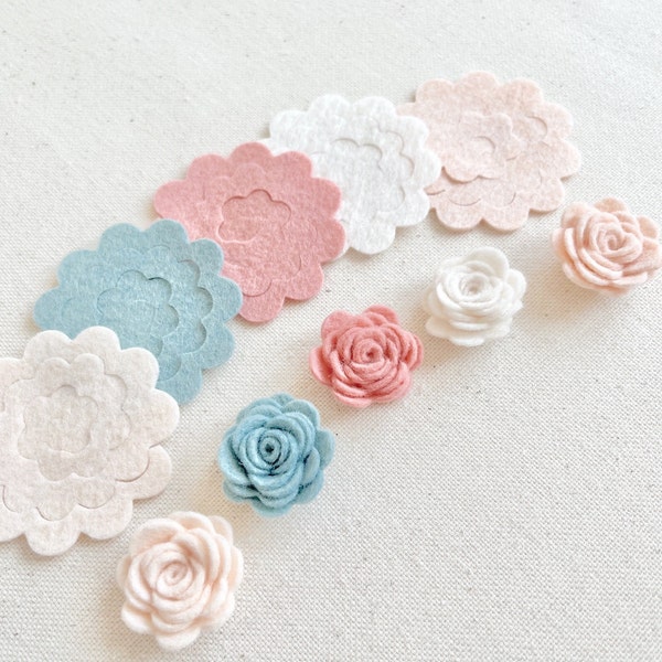 Petites fleurs roulées en feutre de laine couleurs douces pour décor chambre bébé ou enfant,Décor prénom en bois fille garçon,Bricolage fête