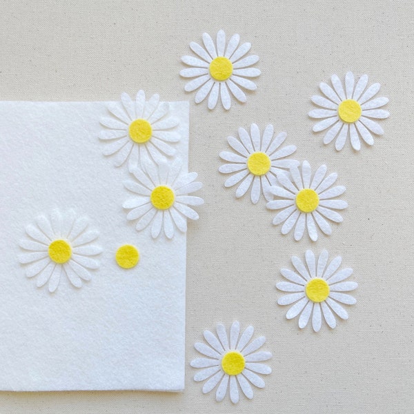 Marguerites découpées en feutre pour projets artisanaux couture fabrication de cartes loisirs créatifs décoration fête, 9 appliques fleurs