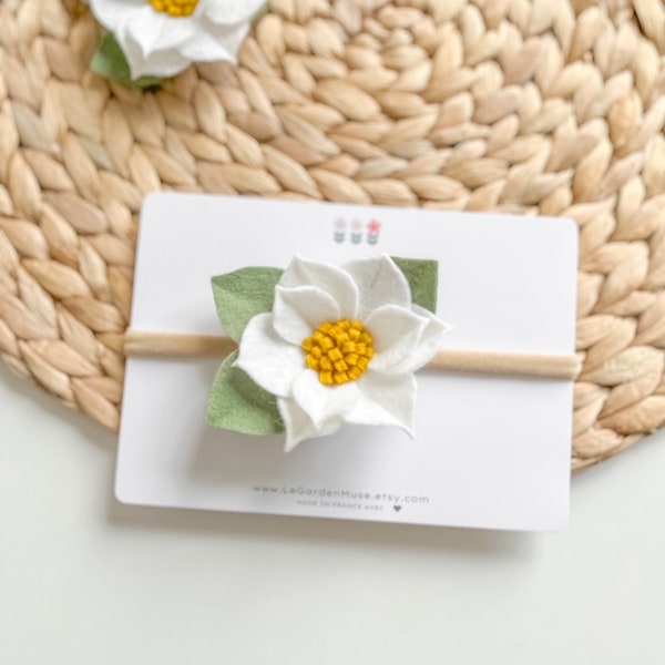 Fleur magnolia bandeau cheveux fille accessoire élégant cadeau nouveau-né ou adulte,Magnolia fleur en feutre de laine accessoire tenue jolie