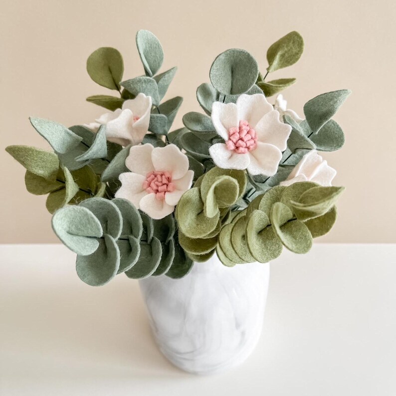 Branches d'eucalyptus en feutrine déco d'intérieur tige feuilles d'eucalyptus plante verte en laine feutrée bouquet fausses fleurs pas chèr
