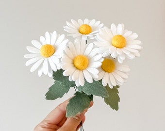 Blumenstrauß aus Margeriten, Geschenk zur Fête des mères, Fleur en feutre, Dekor-Salon-Blumenstrauß für Frauen, Fleur blanche et jaune
