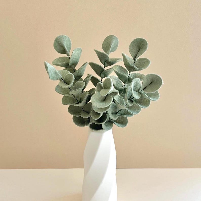 Branches d'eucalyptus en feutrine déco d'intérieur tige feuilles d'eucalyptus plante verte en laine feutrée bouquet fausses fleurs pas chèr