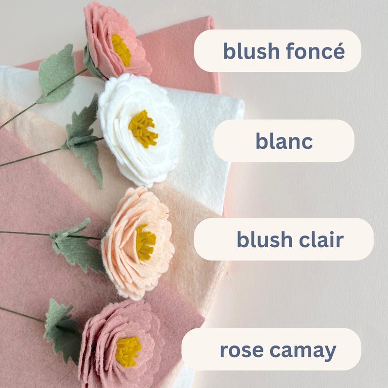 Fleur pivoine en feutrine idée cadeau original pour Fête des Mères moins 30euros déco d'intérieur printanière bouquet artificielle en laine imagen 2