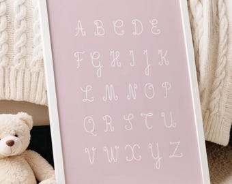 Sisters playroom wall decor pastel pink alphabet nursery wall art newborn baby last minute gift idea alphabet girl poster INSTANT DOWNLOAD