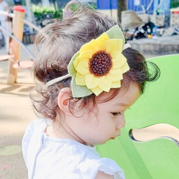 Bandeau tournesol, pince à cheveux fleur jaune, cadeau petite fille, bandeau nouveau-né, pince à cheveux fille, boho, bandeau bébé, automne