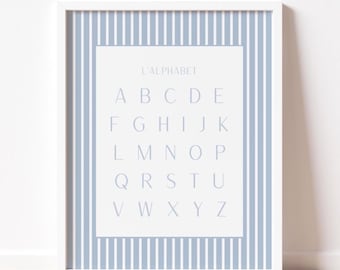 Playroom wall decor blue white stripe boy bedroom wall art alphabet baby shower parent gift newborn baby boy cute gift idea DIGITAL DOWNLOAD
