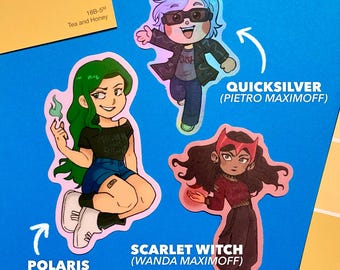 X-Men Magneto-stickers voor kinderen (Polaris, Scarlet Witch, Quicksilver) Cherik Marvel Comics en films