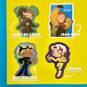 X-Men blandade mutantklistermärken (Cherik, Jean Grey, Quicksilver, Rogue)