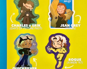 X-Men stickers geassorteerde mutanten (Cherik, Jean Grey, Quicksilver, Rogue)