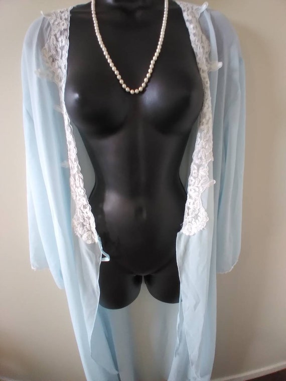 Gorgeous Vintage Sheer Full Length Robe with Lace… - image 10