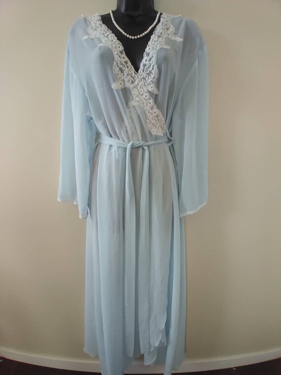 Gorgeous Vintage Sheer Full Length Robe with Lace… - image 2