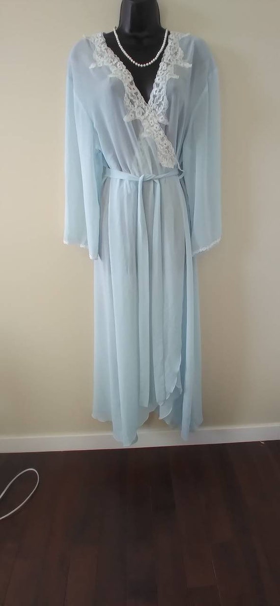 Gorgeous Vintage Sheer Full Length Robe with Lace… - image 4