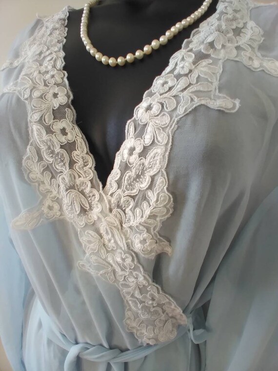 Gorgeous Vintage Sheer Full Length Robe with Lace… - image 3