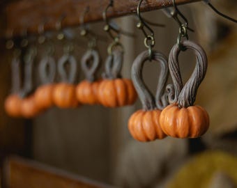 Polymer clay pumpkin earrings, autumn jewelry in a cottagcore style