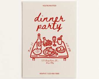 Modello di invito per cena / Invito stampabile per cena e brunch / 1°, 2°, 3° / Modello Canva modificabile / 5x7