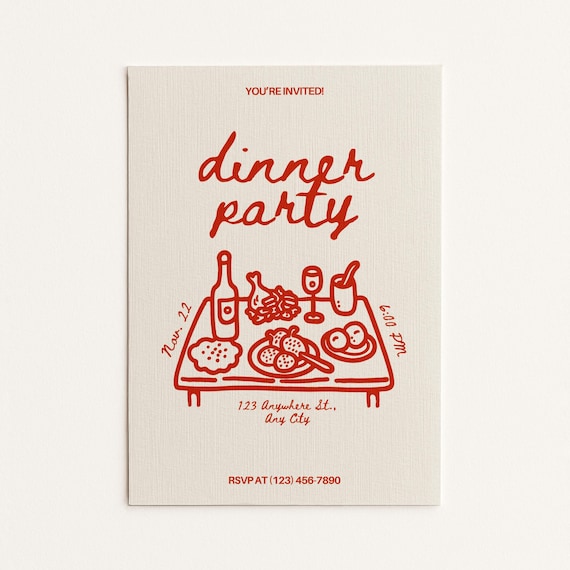 Dinner Party Invitation Template | Printable Dinner Brunch Party Invite | 1st, 2nd, 3rd | Editable Canva Template | 5x7