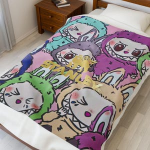 Labubu Velveteen Plush Blanket | Labubu Design, Soft Throw, Kids Room Decor