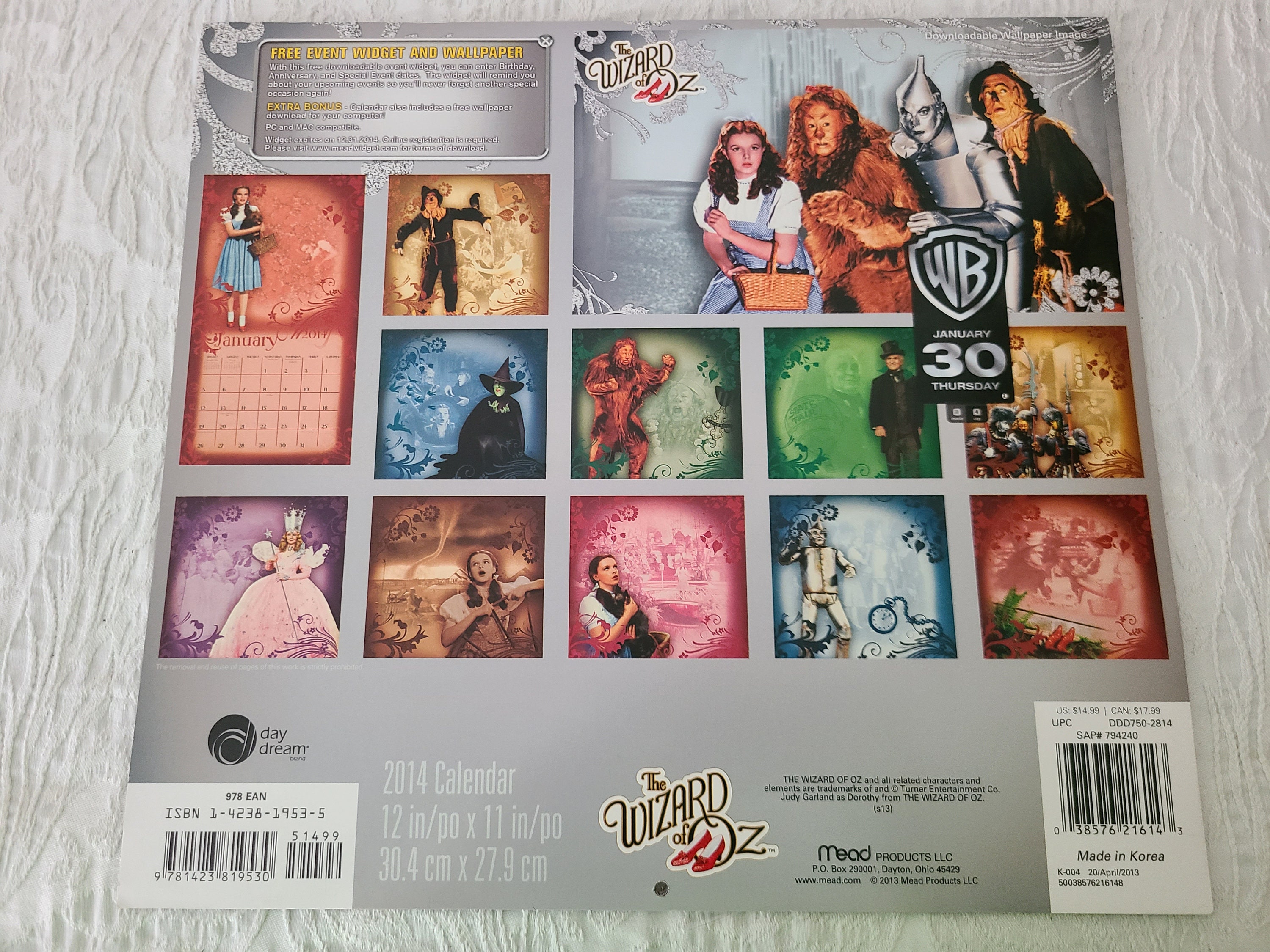 Wizard of Oz Wall Calendar 2014 75th Anniversary Day | Etsy