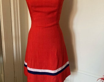 Red shift dress / Red white and blue 60s Mod scooter dress / red 60s Twiggy dress by Alexon Youngset / red white and blue 60s wiggle dress