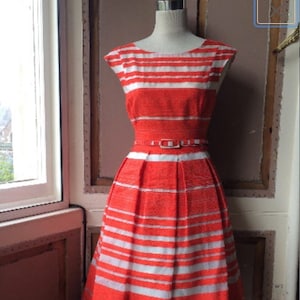 Orange 50s dress / Orange stripe Betty Jackson Black 50s-style prom dress, Mad Men dress, summer 50s dress image 1