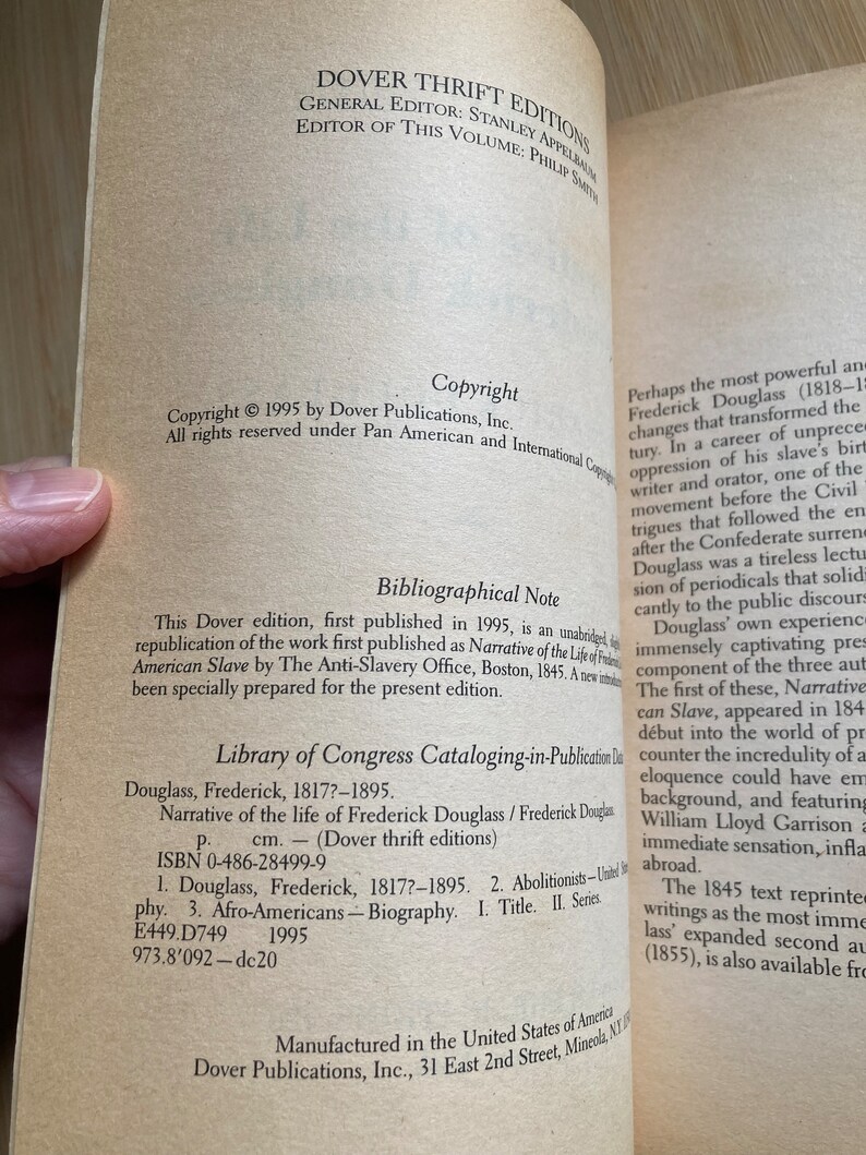 Narrative of the Life of Frederick Douglass, 1995 Dover Thrift Editions ...