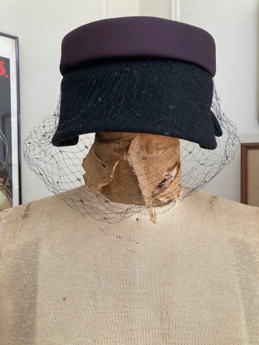 50s Ladies Toque Style Black Vintage Hat With Veil by Macy's New York ...