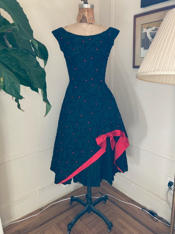Black and red 50s dress / David Hart vintage cock… - image 1