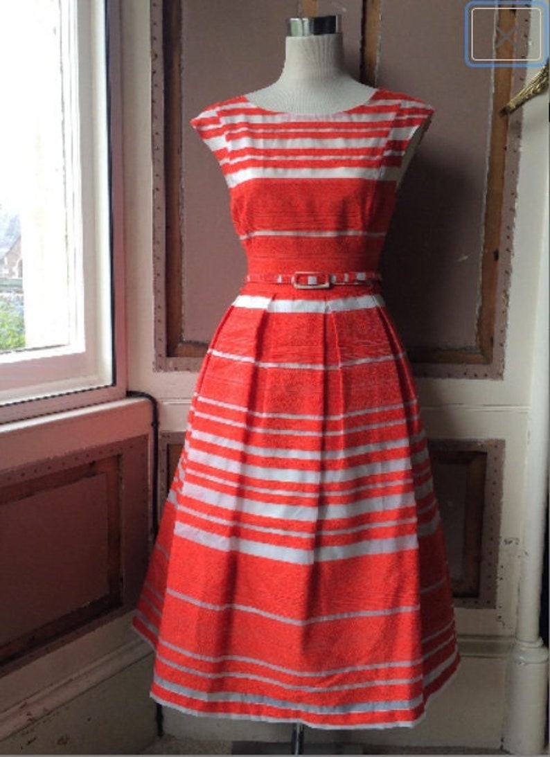 Orange 50s dress / Orange stripe Betty Jackson Black 50s-style prom dress, Mad Men dress, summer 50s dress image 1