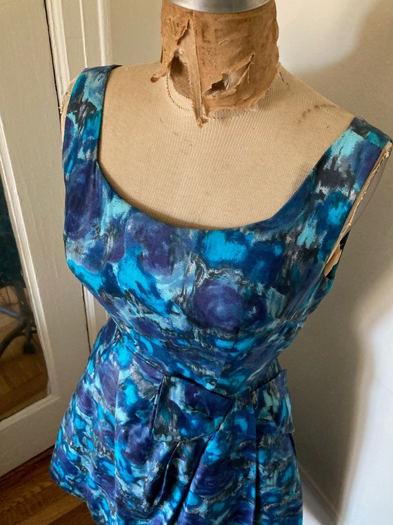 Blue sun dress /  vintage 1950s Mrs Maisel blue c… - image 1