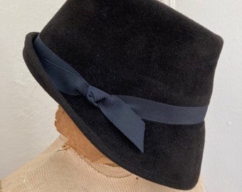 50s ladies black vintage trilby hat by Frank Olive/ 50s retro trilby