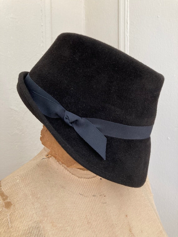 50s ladies black vintage trilby hat by Frank Olive