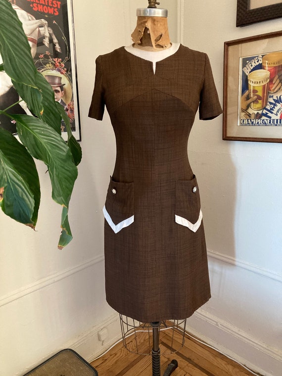 Brown shift dress / brown 60s Mod scooter dress /… - image 1