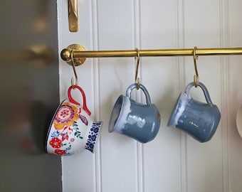 Handcrafted Unlacquered Brass Pot Rail: Kitchen Organizer with S Hooks