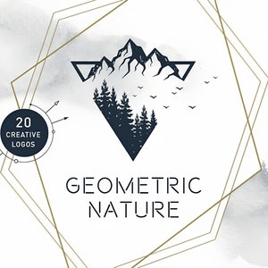 Bundle of Geometric Mountain, Forest, Lake, and Waterfall Illustrations, 20 awesome logos/grunge texture