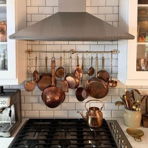 Unlacquered Brass Pot Rail, Kitchen Organizer, Wall Mounted Pot Rack Rod With S Hooks, Hanging Pot And Pan,
