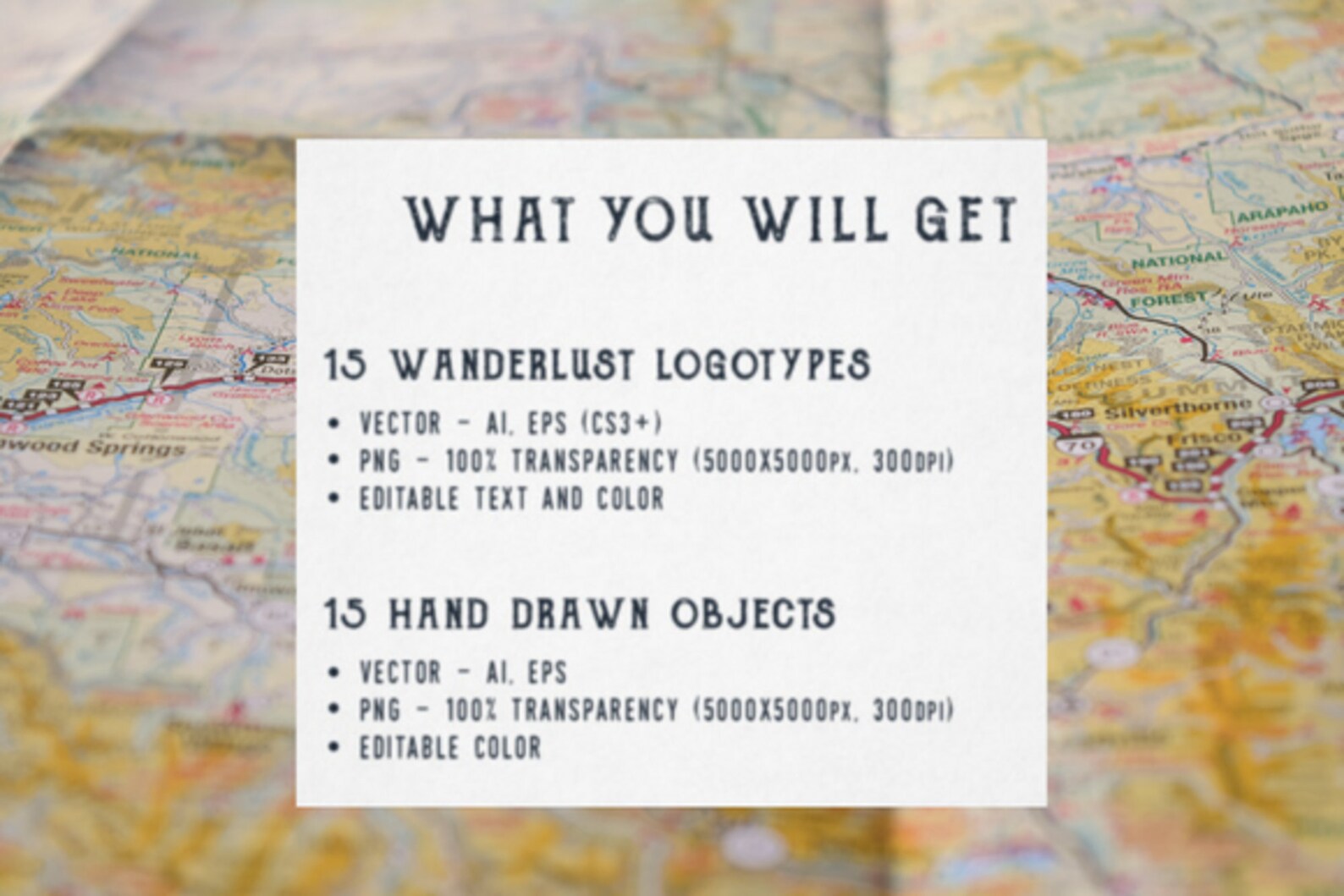 Wanderlust. 15 Double Exposure Logos , Geometric Style/ 100 Hand Drawn