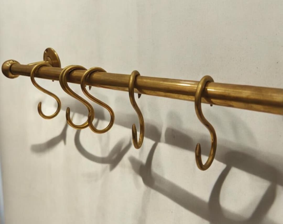 Unlacquered Brass Pot Rail, Kitchen Organizer, Wall Mounted Pot Rack ...