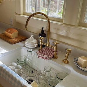 Unlacquered Brass Kitchen Faucet - Antique Style - Solid Brass Bridge Faucet - Sink Faucet - Kitchen Faucets - Brass Sink Fixture