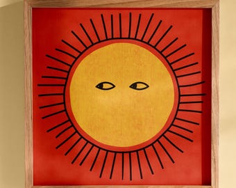 Impression d'art soleil minimaliste, art mural soleil abstrait, illustration folklorique moderne, affiche carrée de Style Mid-Century