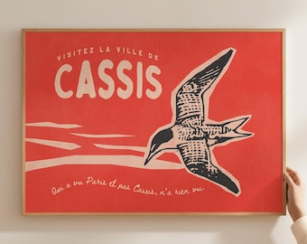 Cassis France Travel Poster, Vintage French Riviera Wall Art, South of France Decor, Retro Mediterranean Print, Côte d'Azur, French Quote
