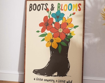 Western Floral Wall Art - Cowboy Boots with Bright Blooms