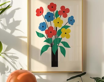 Minimal Botanical Flower Abstract Poster, Minimal Wall Art, Colorful Print, Minimal Vintage Art Print, Retro Poster Print, Abstract Print
