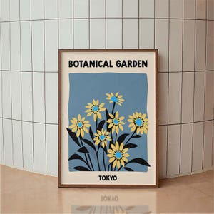 Tokyo Botanical Garden Poster, Blumenposter, Typografie Print, Mid Century Modern, Minimal Art Print, Retro Poster Print, Blumenmarkt